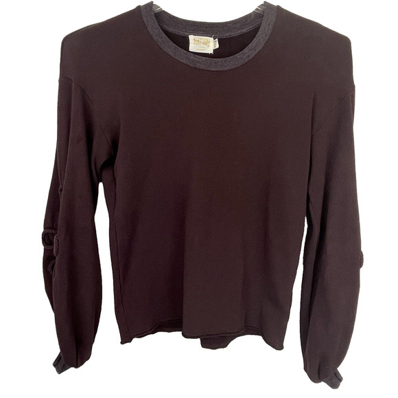Nation LTD French Terry Sweatshirt Womens XS Mocha Balloon Sleeve Applique Boho - Picture 1 of 12